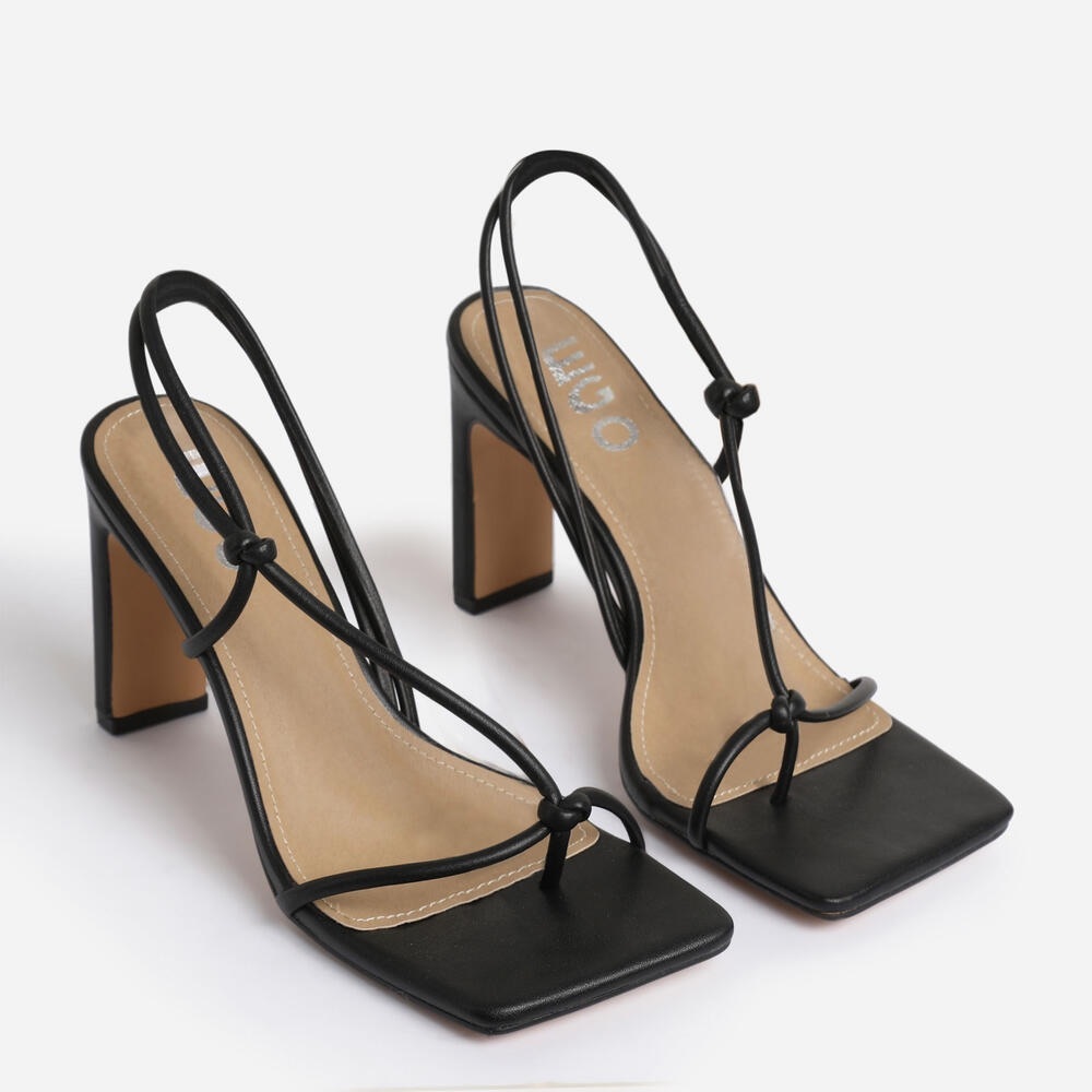 Black Squared Toe Strappy Heels
